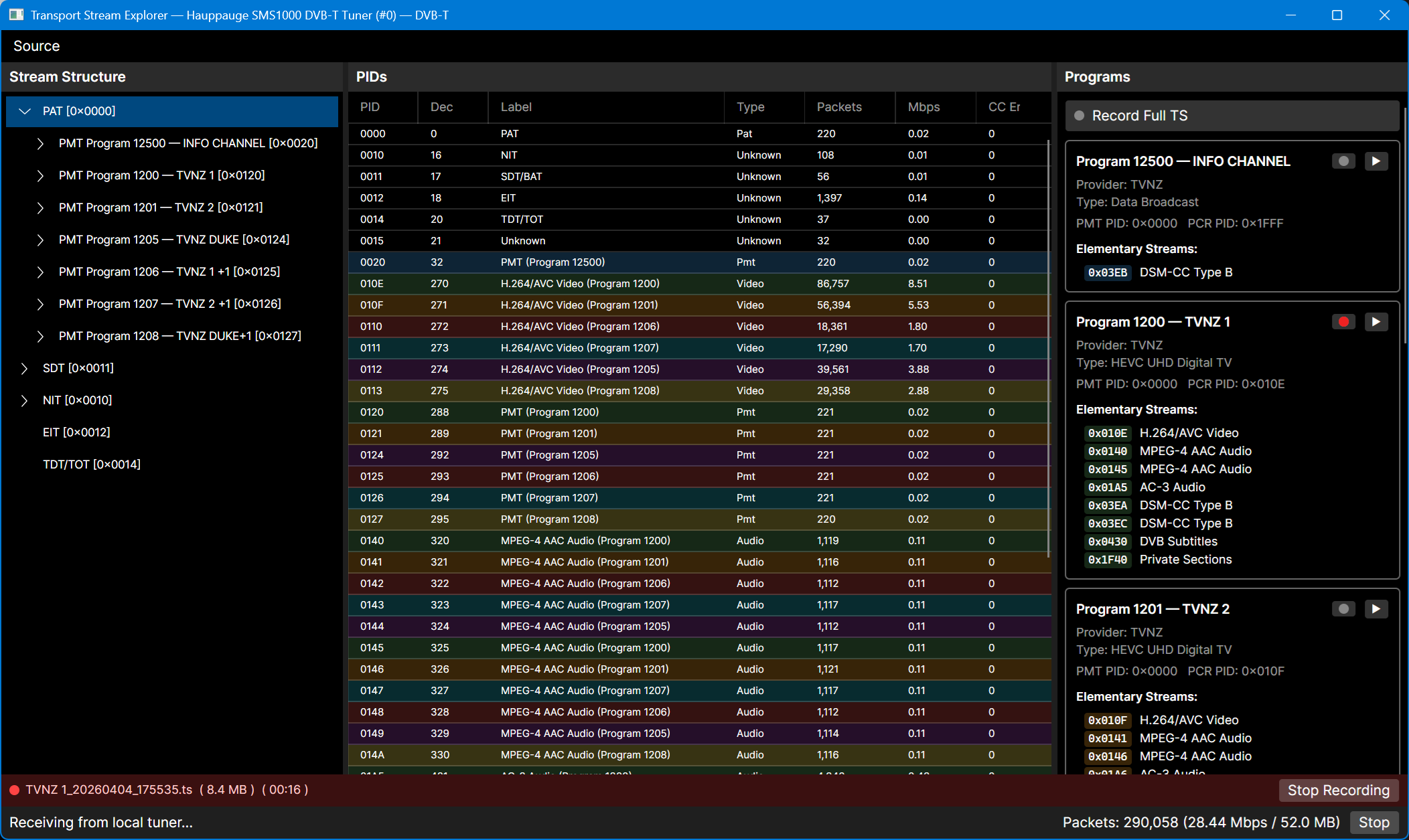 Transport Stream Explorer screenshot